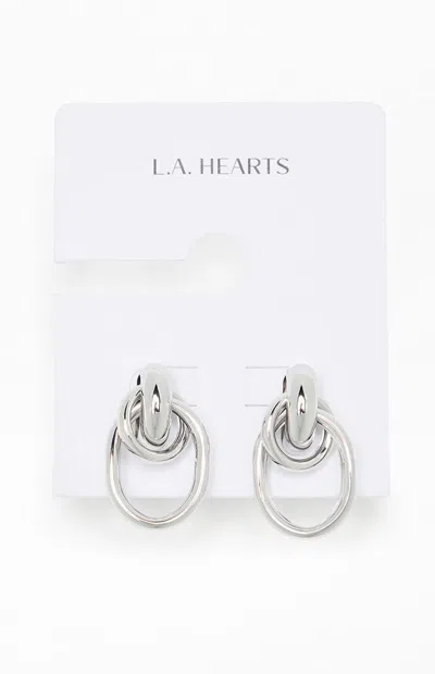 La Hearts Silver Oval Hoop Earrings In Neutral