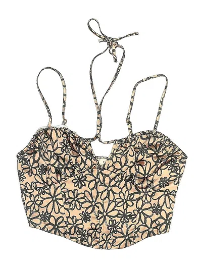 Pre-owned La Hearts Swimsuit Top Gold Floral Pattern Swimwear