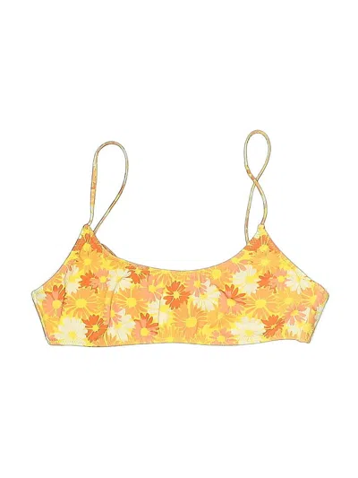 Pre-owned La Hearts Swimsuit Top Yellow Floral Pattern Swimwear