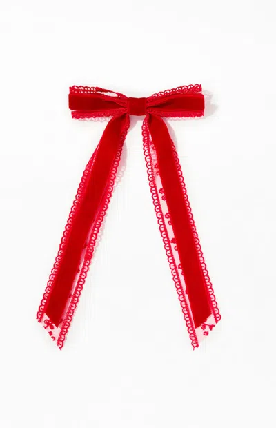 La Hearts Velvet Lace Barrette In Red