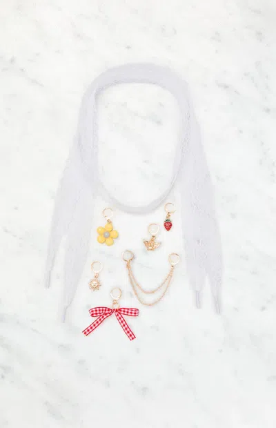 La Hearts White Charm Shoelaces In Gold