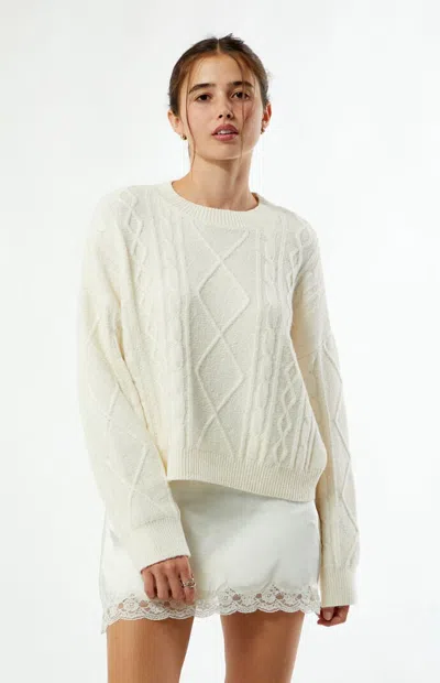 La Hearts Women's Cable Knit Cozy Crew Neck Sweater In Off White