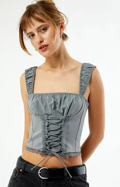 La Hearts Women's Kacey Lace Up Denim Top In Gray