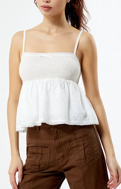 La Hearts Women's Ruched Bow Tie Babydoll Top In White