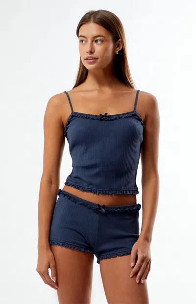 La Hearts Women's Ruffle Knit Pajama Tank & Shorts Two-piece Set In Navy In Blue