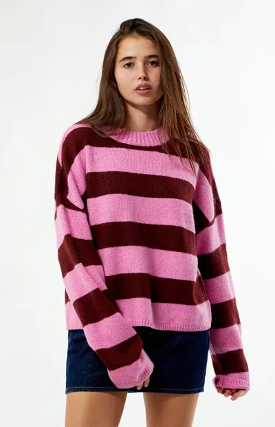 La Hearts Women's Striped Cozy Crew Neck Sweater In Pink In Multi