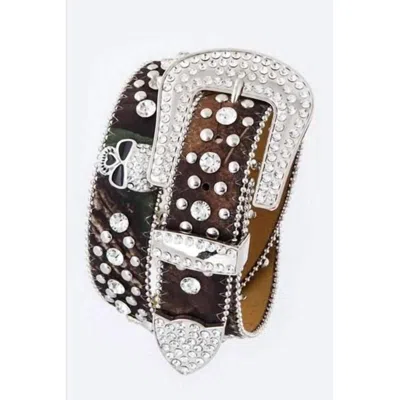 La Jewelry Plaza Women's Rhinestone Skull Camo Belt In Brown