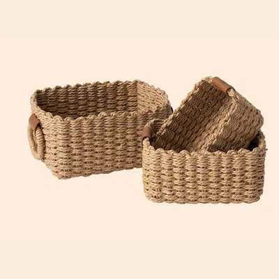 La Jolie Muse Kulu-desert Paper Rope Rectangle Baskets S Set 3 In Brown