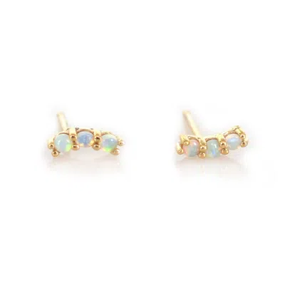 La Kaiser Women's 14kt Gold Mini Opal Rainbow Curve Studs In Yellow