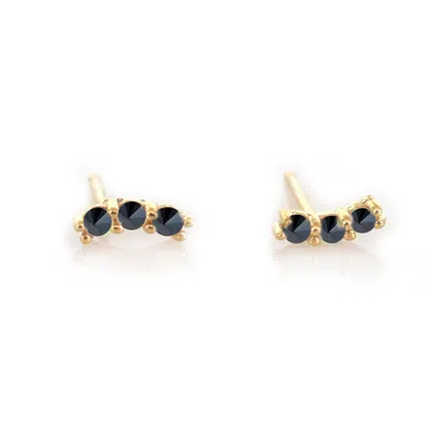 La Kaiser Women's Gold Black Diamond Curve Studs