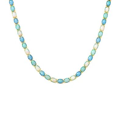 La Kaiser Women's Gold Blue Opal Eternal Tennis Necklace