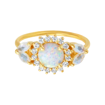 La Kaiser Women's Gold Opal & Diamond Sunflower Queen Ring