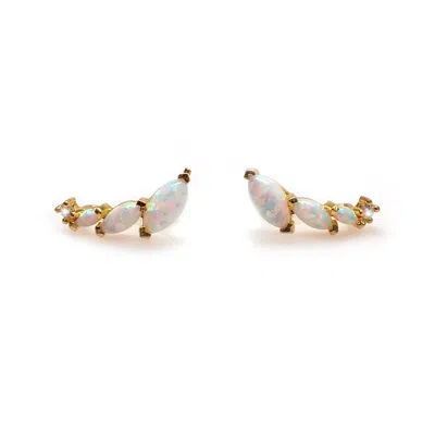 La Kaiser Women's Gold Opal & Diamond Wing Ear Climbers