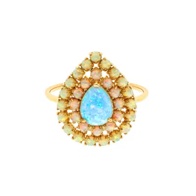 La Kaiser Women's Gold Opal Halo Ring