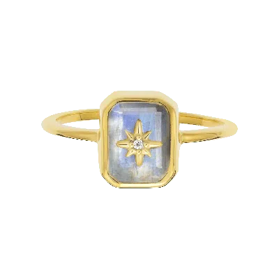 La Kaiser Women's Gold Rainbow Moonstone & Diamond Wish Upon A Star Ring