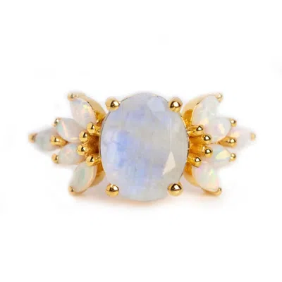 La Kaiser Women's Gold Rainbow Moonstone & Opal Candy Crush Ring