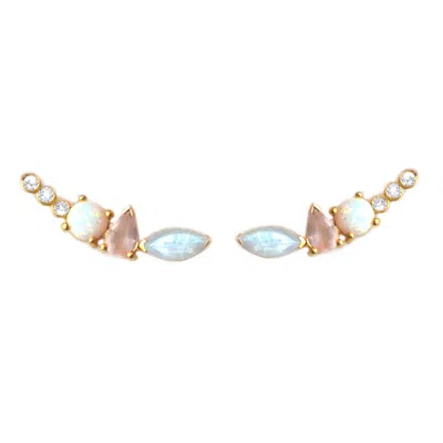 La Kaiser Women's Gold Rainbow Moonstone & Opal Wing Climbers