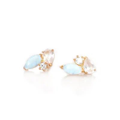 La Kaiser Women's Gold Rainbow Moonstone, Rose Quartz & Diamond Sweet Pea Studs