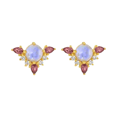 La Kaiser Women's Rainbow Moonstone & Pink Topaz Unicorn Dream Studs