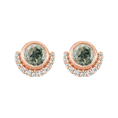 La Kaiser Women's Rose Gold Moss Agate & Diamond Lunar Eclipse Studs In Yellow