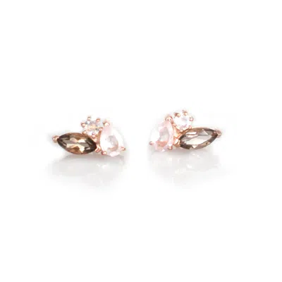 La Kaiser Women's Rose Gold Smoky Quartz & Moonstone Sweet Pea Studs In Multi