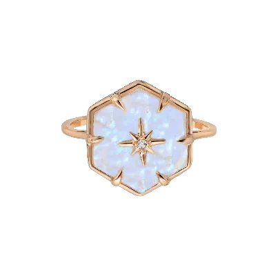 La Kaiser Women's Rose Gold Star Studded Rainbow Moonstone Ring