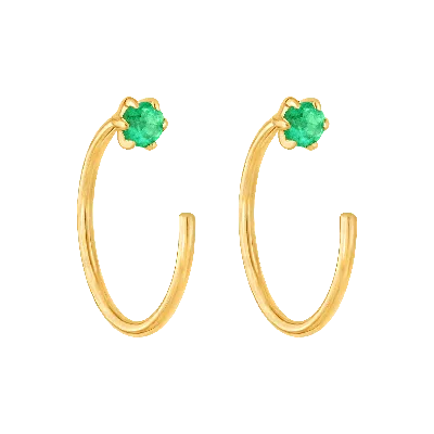 La Kaiser Women's Solid Gold Emerald Mini Emerald Ear Huggers