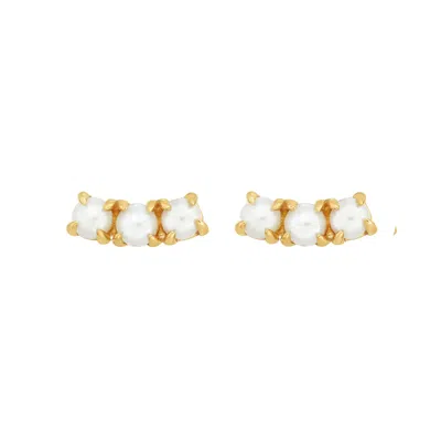 La Kaiser Women's Solid Gold Pearl Curve Studs