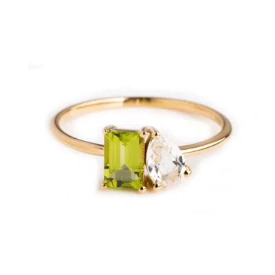 La Kaiser Women's Solid Gold Peridot & Topaz Moi & Toi Ring