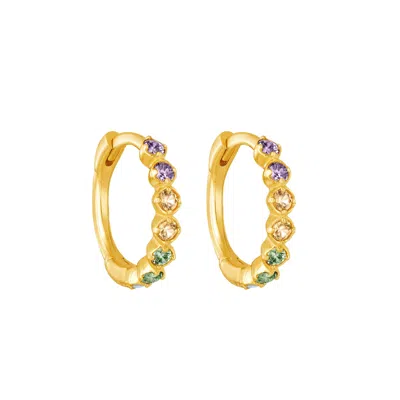 La Kaiser Women's Solid Gold Rainbow Mini Hoops