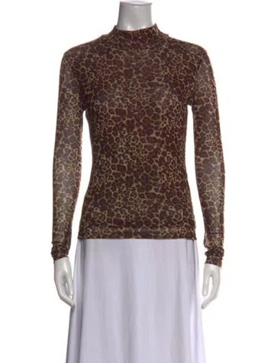 Pre-owned La Ligne Animal Print Mock Neck Top In Brown