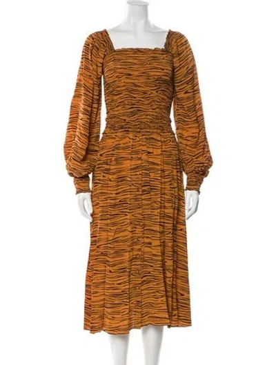 Pre-owned La Ligne Animal Print Pleated Accents Skirt Set In Orange