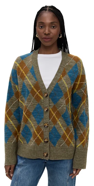 La Ligne Hamish Argyle Wool And Cashmere-blend Cardigan In Brown