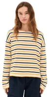 La Ligne Breton Multi Stripe Crew Tee Ecru/mustard/navy In Multi