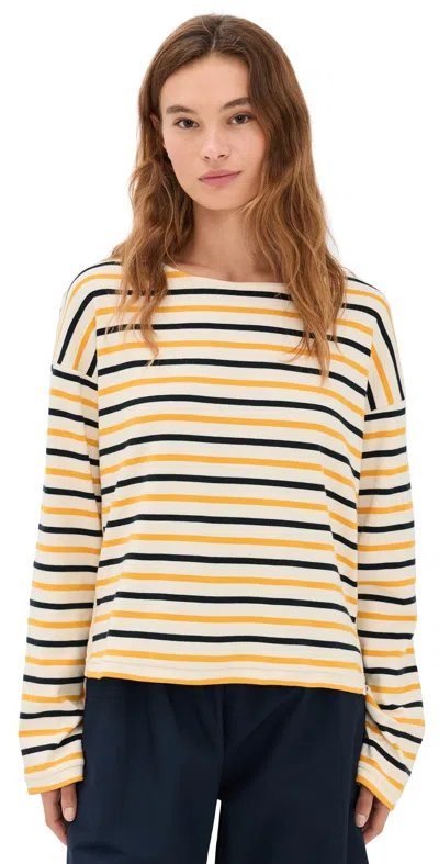 La Ligne Breton Multi Stripe Crew Tee Ecru/mustard/navy