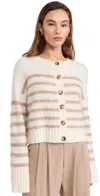 La Ligne Striped Brushed Cashmere Cardigan In Cream/tan