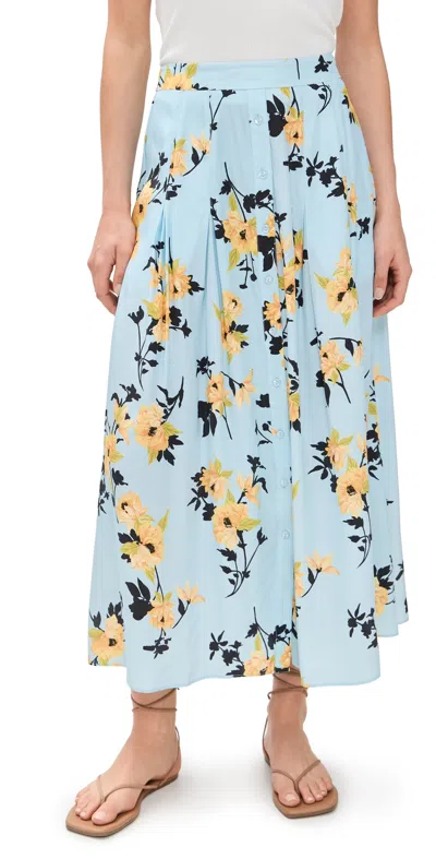 La Ligne Button Down Midi Skirt Goldenrod/blue Floral
