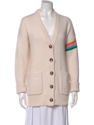 Pre-owned La Ligne Cashmere Colorblock Pattern Sweater In White
