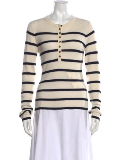 Pre-owned La Ligne Cashmere Striped Sweater In White