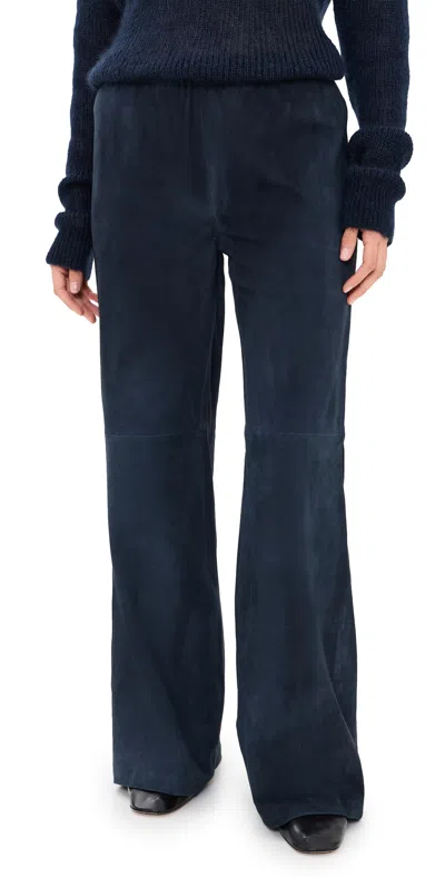 La Ligne Colby Goatskin Suede Pants Navy In Blue