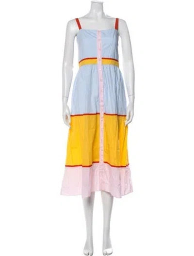 Pre-owned La Ligne Colorblock Pattern Midi Length Dress In Blue