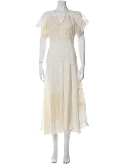 Pre-owned La Ligne Colorblock Pattern Midi Length Dress In White