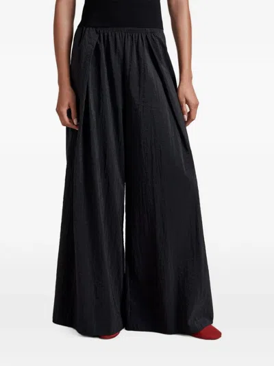 La Ligne Pleated Crinkle Satin Wide-leg Pants In Black
