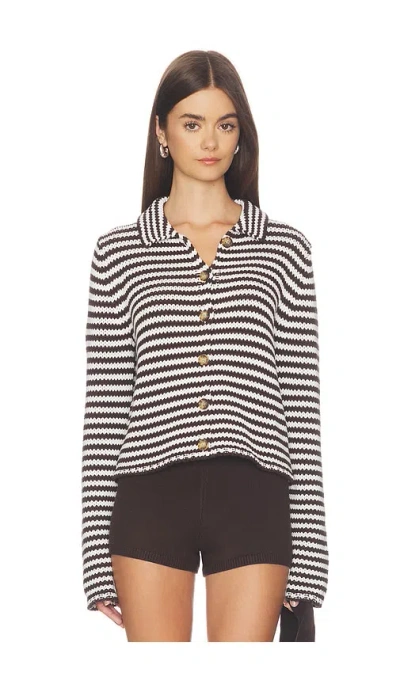 La Ligne Fine Line Mini Marina Cardigan In Chocolate & Ivory