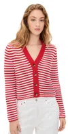 La Ligne Fine Stripe Mini Marina Cardigan Red/cream In Red/cream