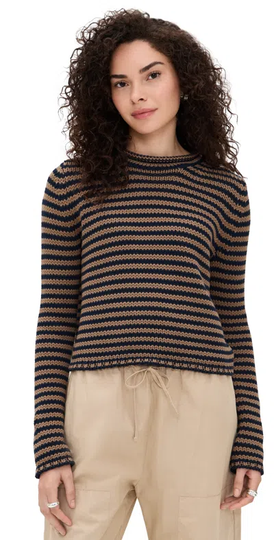 La Ligne Fine Stripe Mini Marina Sweater Navy/tan In Multi