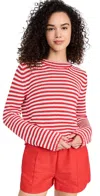 La Ligne Fine Stripe Mini Marina Sweater Red/cream In Red/cream