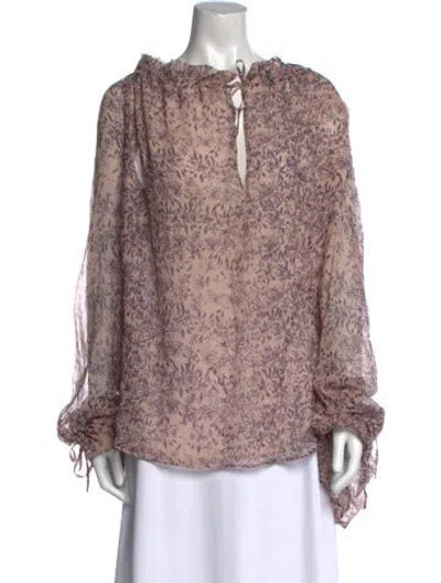 Pre-owned La Ligne Floral Print Bateau Neckline Blouse In Pink