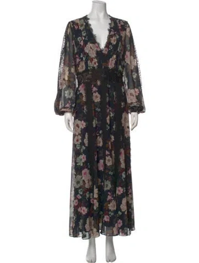 Pre-owned La Ligne Floral Print Long Dress In Black