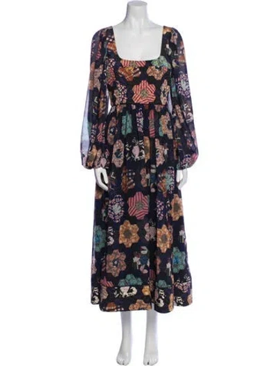 Pre-owned La Ligne Floral Print Long Dress In Blue